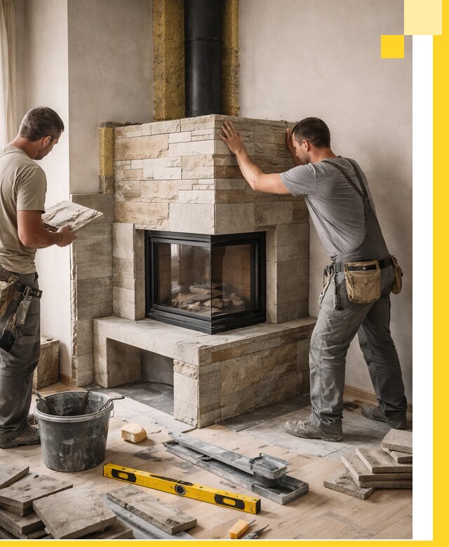 Угловые камины под ключ проект, монтаж и отделка в Темрюке