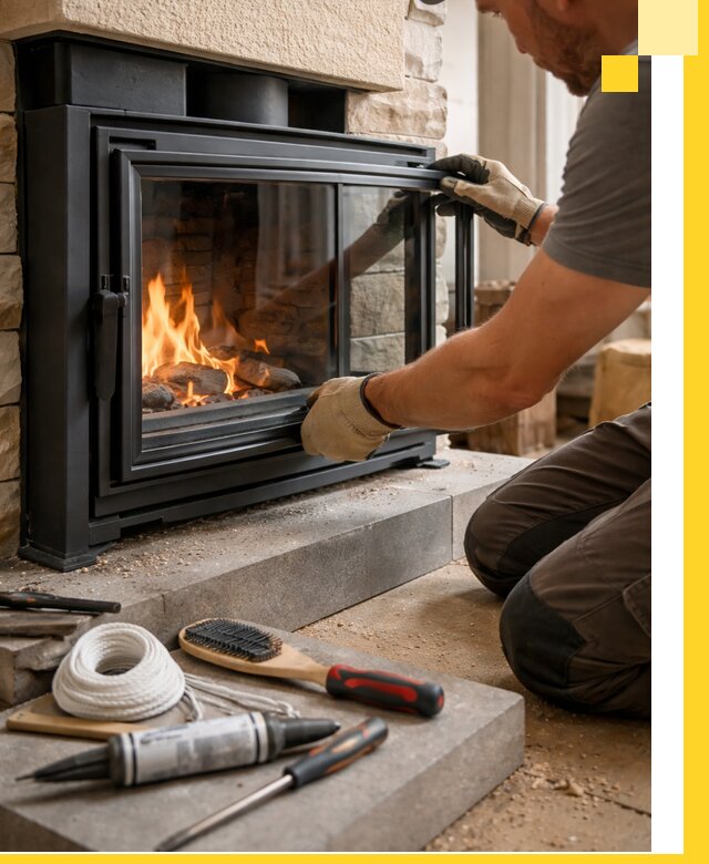 Производство, монтаж и доставка каминов со стеклом в Темрюке