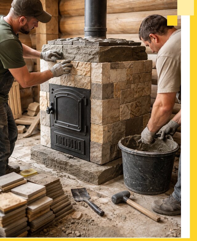 Облицовка банной печи под ключ в Темрюке: камень и плитка