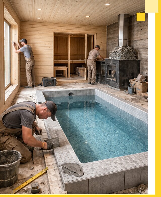 Проект бани с бассейном и сауной в Темрюке под ключ