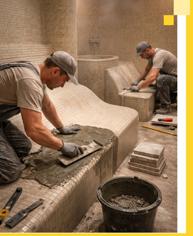 Лежаки для хамама под ключ в Темрюке, проект и монтаж