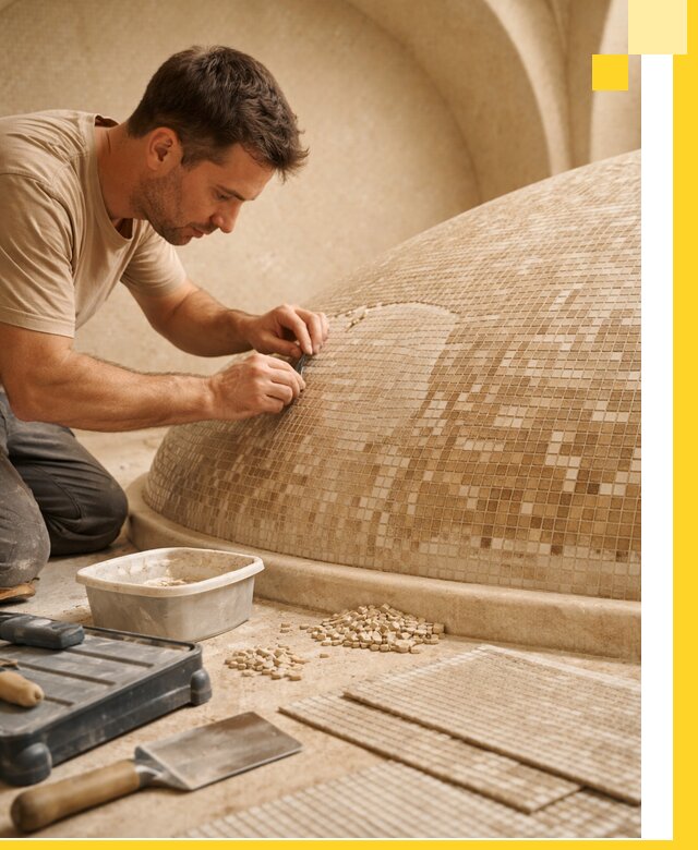 Профессиональная укладка мозаики для хамама под ключ в Темрюке